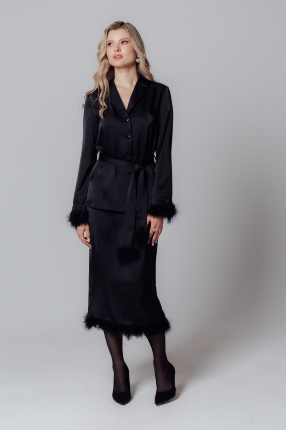 Юбка атласная с перьями фото 10