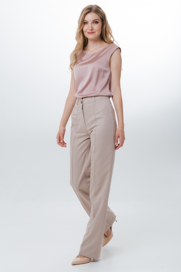 Брюки бежевые с отстрочкой фото 2